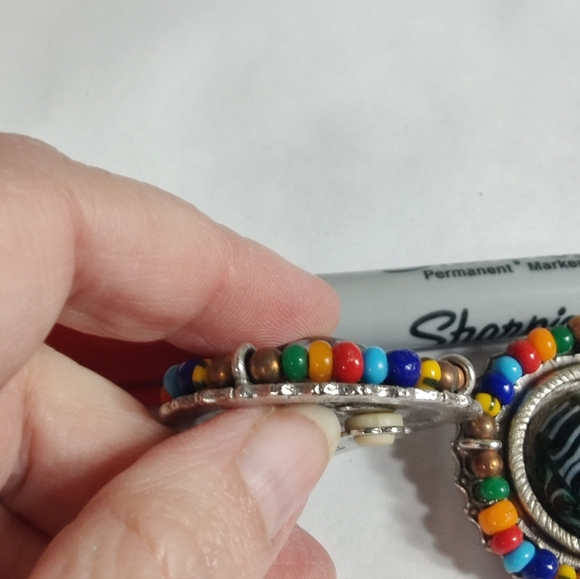 Robert Rose Beaded Clip Earrings Art Glass Cabochon Statement Vintage - Picture 9 of 10